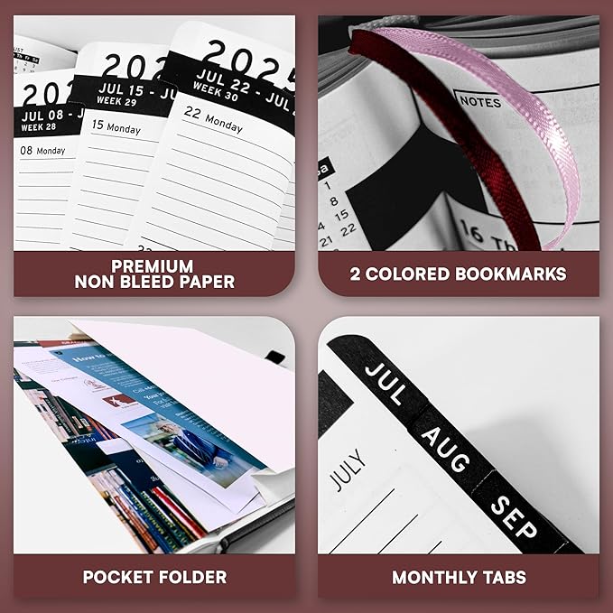 Ensight 2025-2026 HARDCOVER Leather Planner Weekly & Monthly - 6.5x8.5 Inches - Academic Planner Business Personal or Student - Pen Holder, Thick Paper, July 2025 - June 2026 (Red)