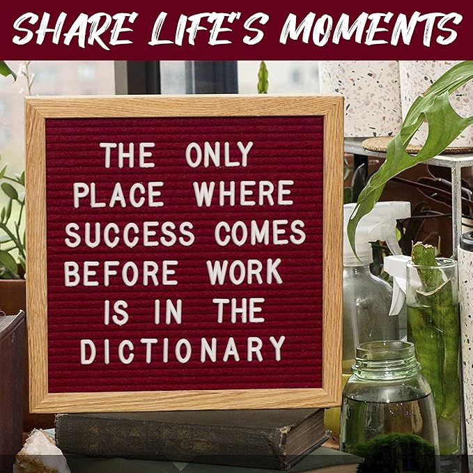 Felt Like Sharing Square Letter Board (Sangria Felt - 10”x10”) – Changeable Message Board with 3 Sets of Felt Board Letters – Statement Wall Sign for Quotes, Home or Holiday Decor In Oak Frame