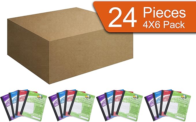 Mintra Primary Composition Notebook, 24 units 6-4 Pack, Assorted Colors, 80 Sheets, 7.5in x 9.75in, Full Sheet, Ruled with Drawing Area, Flexible Hardcover Journal, Grades K-2, School & Home Use