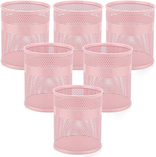 Segarty Pencil Holder, 6 Pack Pink Pen Holder, 3.3 x 3.9 inch Pencils Cups Holder, Round Metal Pens Container Organizer for Office Supplies, School Classroom, Makeup Brush, Home Storage