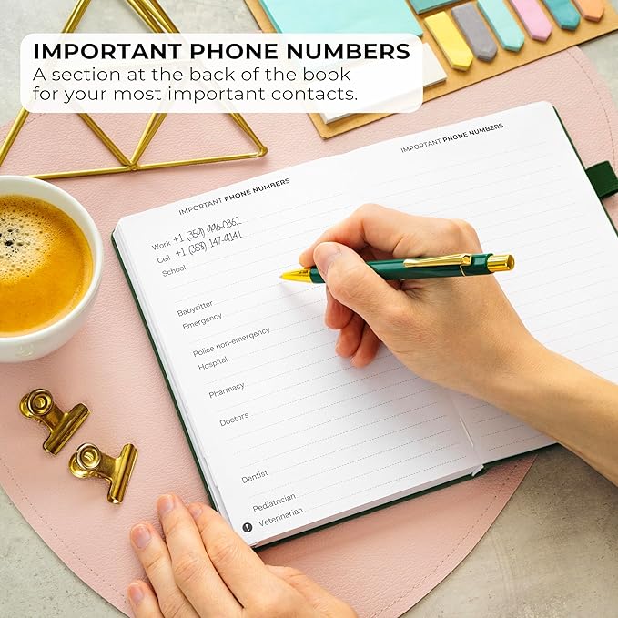 Clever Fox Address Book with alphabetic tabs - PU Leather Telephone and Address Book for Keeping Contacts Safe, Contact Organizer Journal, Medium Size (5.3″ x 7.7″) Hardcover, Forest Green