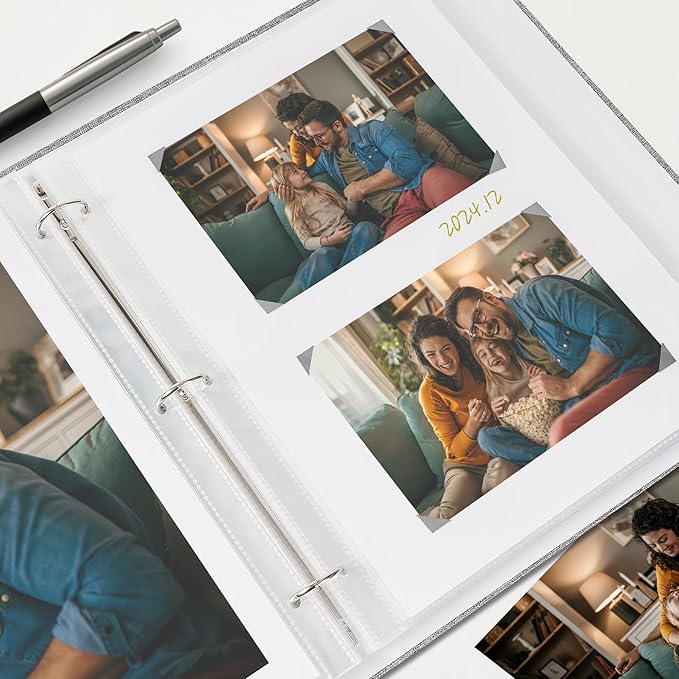 Vienrose Scrapbook 8.5x11 Inch Large 3 Ring Binder Photo Album, Linen Cover DIY Scrap Book with 30 Sheets Plastic Sleeves 60 Pages Blank White Inner Pages for Wedding Birthday Baby Travel Pink