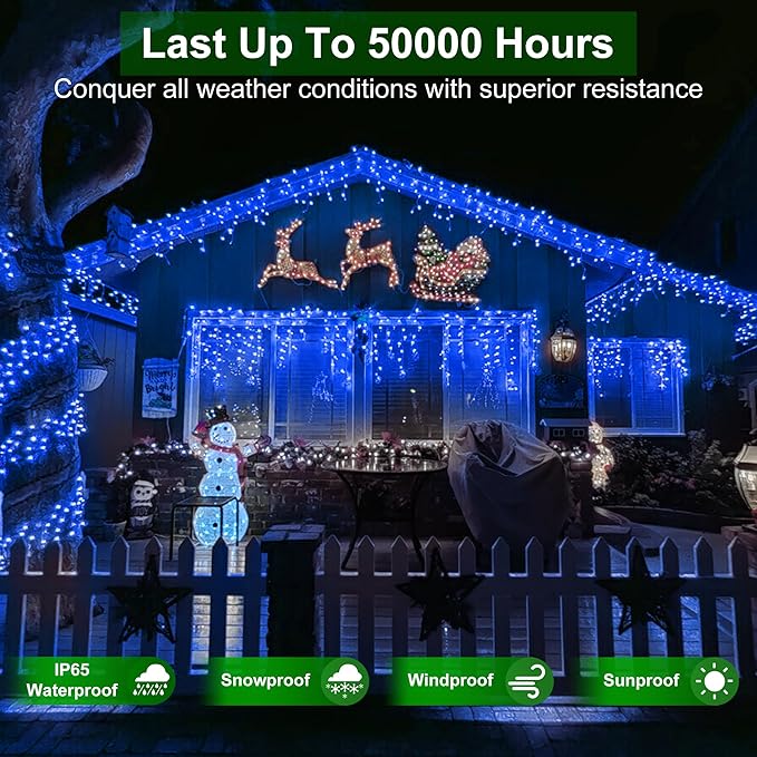 1620 LED Christmas Lights with 360 Drops,164ft 8 Modes Fairy Hanging String Lights with Timer Waterproof, Plug-in Hanging String Lights for Outdoor Holiday Wedding Party Christmas Decor (Blue)