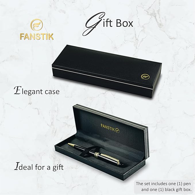 Customized BallPoint pen with name (MADE IN USA), stainless steel, black and gold, luxury engraved pen personalized for men and for women. (BallPoint Black-Gold)