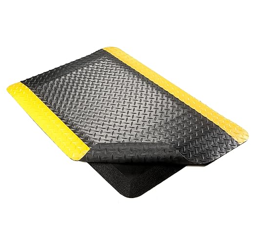 Wearwell 414.1516x4x27BYL Diamond-Plate SpongeCote UltraSoft Mat, 27' Length x 4' Width x 15/16" Thick, Black with Yellow