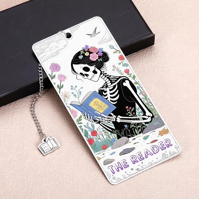 Spooky Bookmarks, Gothic Bookmarks, Tarot Skeleton Bookmark, Halloween Gifts for Women, Horror Bookmark, Halloween Boo Basket Stuffers for Women, Book Lover Gifts, Skull Birthday Gift for Teens Girls