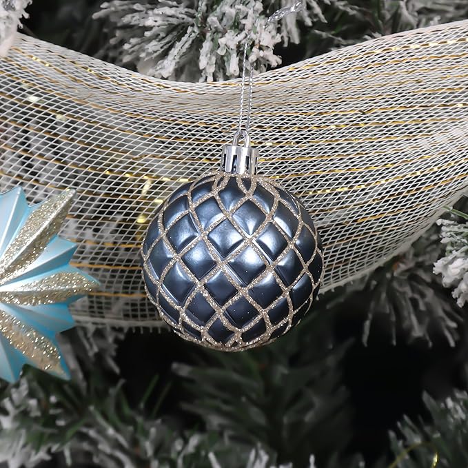 82Pcs Blue and Gold Christmas Ornaments Set, Shatterproof Medium Christmas Ball Ornaments, Christmas Decorations Hanging Ornaments for Xmas Trees, Holiday, Party Decor (Navy Blue & Gold)