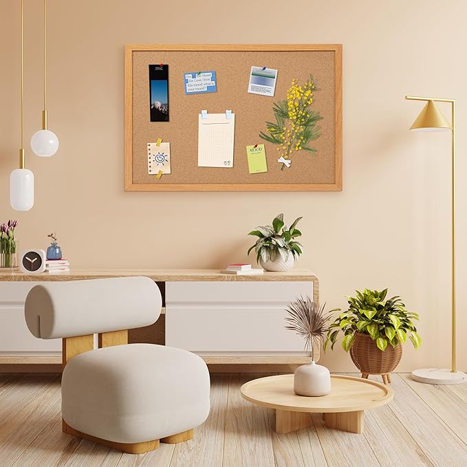 Board2by 2 Pack Cork Board Bulletin Board 20" x 30", Wood Framed Corkboards for Wall Decor, Hanging Office Message Board, Wall Mounted Notice Pin Board with 30 Push Pins for School, Home & Office