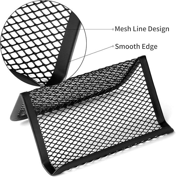 Golden Pearl Black Metal Mesh Business Card Holder Desk Business Card Organizer for Desk Office Name Card with 50 Name Card Capacity-6pcs