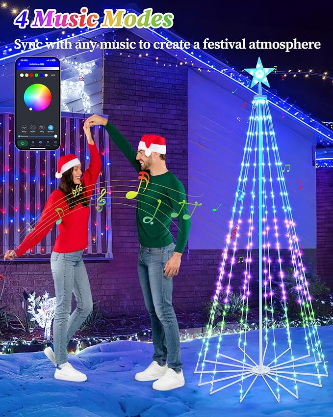 Brightever 6FT 265 LED Smart Cone Christmas Tree, Outdoor Prelit Christmas Tree with 16 Million DIY RGB LED Light Show, Remote APP Control Color Changing Music Sync for Xmas Outdoor Decorations