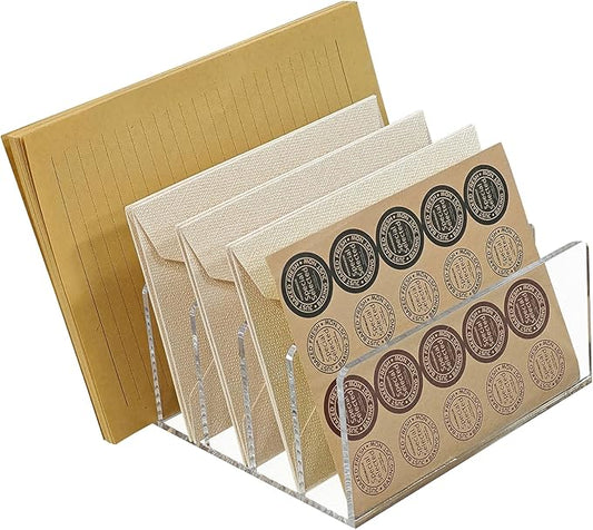 Acrylic Desk File Organizer Holder, Clear Acrylic Upright File Sorter Document Magazine Storage Organization Letter Folder Racks for Notebook,Home, Office & Classroom,5 Compartments