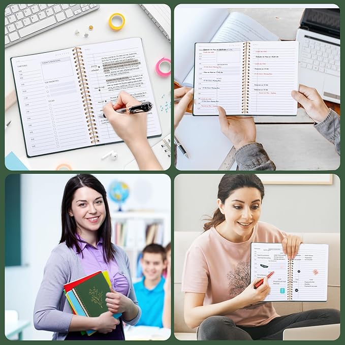 80 Pages Daily Planner,5.71" X 8.35" Solid Color Hot Stamping Process Planner for School Work Office Improve Efficiency To DO List Noteboook Organize Tasks Weekly Monthly Undated Planner, Green