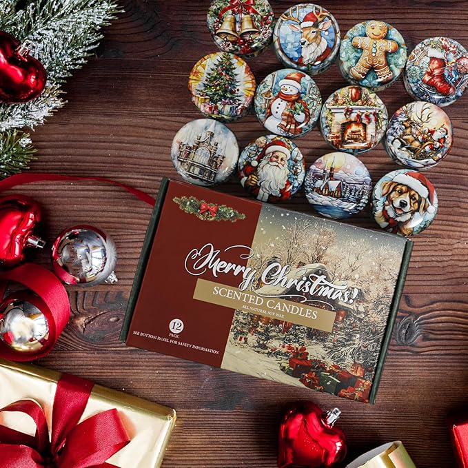 12 Pack Christmas Candles for Women Men: Long Lasting Winter Candle Set, Holiday Scented Candles for Home Scented, Soy Candle Gift Set for Bath Meditation Relaxing, Birthday Christmas Gifts Home Decor