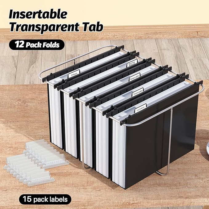 Extra Capacity Plastic Hanging File Folders,12 Pack Reinforced Hang Folders,Heavy Duty 2 Inch Expansion,Plastic Filing Cabinet Folders,Letter Size,Designed for Bulk Files, Medical Charts,Black