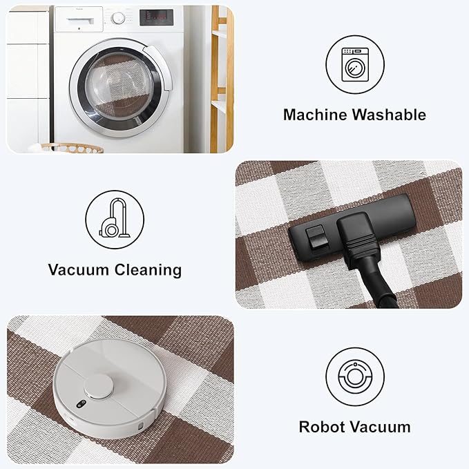 KIMODE Fall Decor Buffalo Plaid Outdoor Rug 3'x5' Brown and White Checkered Rug Farmhouse Cotton Fall Front Outdoor Autumn Door Mat Washable Indoor Outdoor Area Rug Carpet for Front Porch