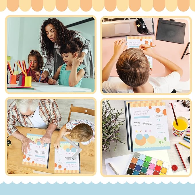 Binditek 12 Pack Clear Report Covers with Black Sliding Bars, 70 Sheet Capacity, 9mm Binding Bars, Letter Size, 5.5 Mil Thick, Black, for Students and Coworkers