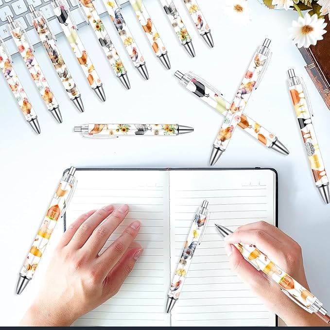 Chicken Ballpoint Pens Gifts - 24PCS Cute Roosters Pens Set Retractable Farm Animals Pens Smooth Writing Cartoon Chicken Pens for Office Stationery School Supplies for Women Teacher Gift