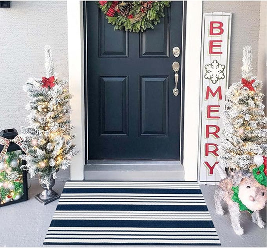 OJIA Front Door Mat Christmas Doormat 2'x3' Striped Front Door Rug Washable Holiday Door Mats Outdoor Cotton Woven Indoor Outdoor Rugs Farmhouse Small Area Rug for Porch/Entryway/Kitchen/Bathroom
