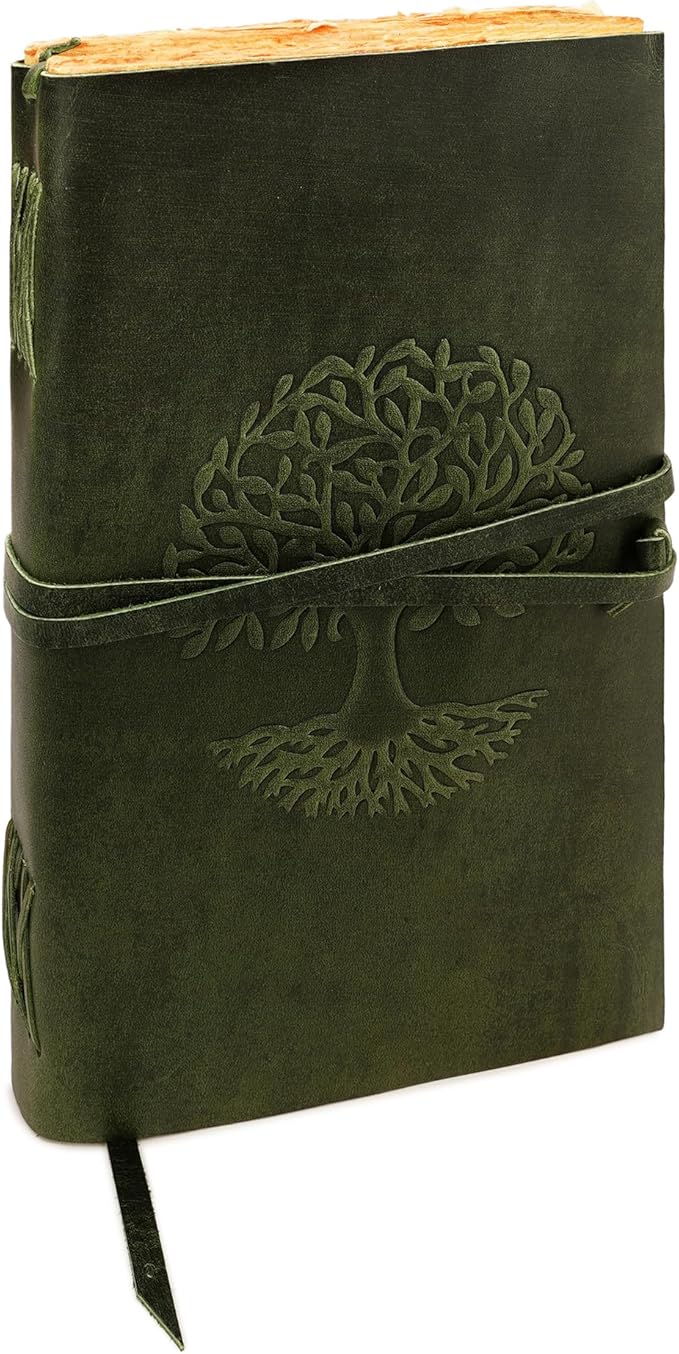 LUXEORIA Tree Of Life Leather Journal for Women and Men, Handcrafted Leather Journal for Writing Womens, Sketchbook, Travel Diary with Unlined Deckle Paper, Dark Green 8x13