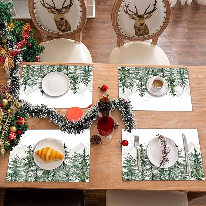 50 Pack Pine Trees Christmas Paper Placemats,16x 11 Inch Xmas Tree Disposable Placemats Seasonal Winter Xmas Holiday Table Mats for Kitchen Dining Christmas Party Decor