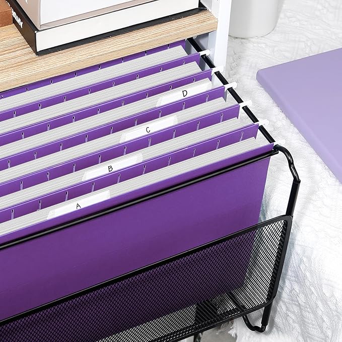 SUNEE 25 Pack Hanging File Folders, Purple Folders, Hanging File Folders Letter Size with 1/5-cut Tabs, Stay Organized for Your Home and Office Bulk File and Documents