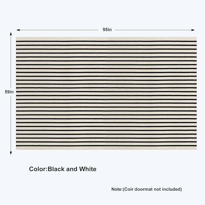 Collive Black and White Outdoor Rug, 5x8ft Striped Outdoor Christmas Rug, Reversible Washable Patio Rugs,Cotton Hand Woven Indoor Area Rug Floor Carpet for Indoor Outdoor Christmas Porch Decor