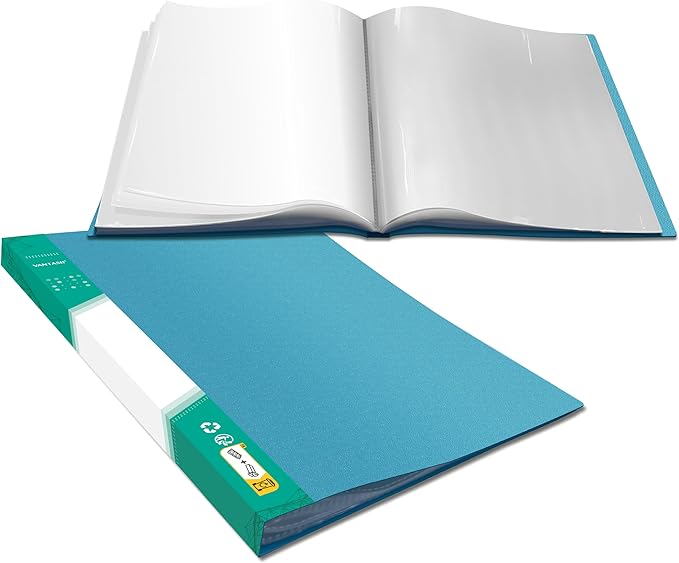 Art Portfolio Folder, 40 Clear Pockets Acqua Paper Protectors Display 80 Pages Clear Presentation Book for Artworks, Letters, Report Sheets, Documents (Can Accommodate 8.5” x11 11/16”)