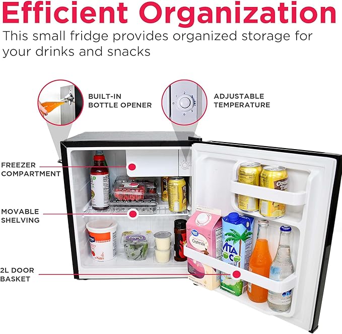 FRIGIDAIRE Black Retro Mini Refrigerator-Energy Saving-Adjustable Thermostat Control-Side Mounted Bottle Opener-Ideal for Dorm, Office, RV, Garage, Apartment 1.6 Cubic Feet