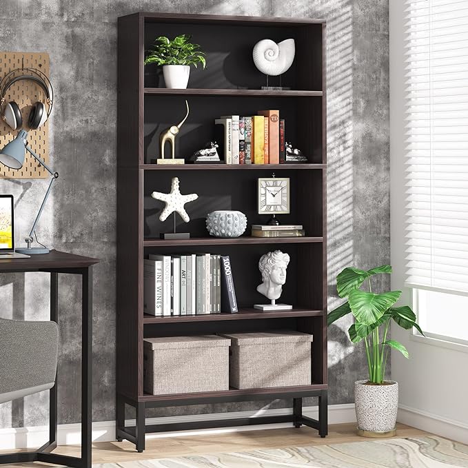 Tribesigns Tall Bookcase and Bookshelf, 70.8” Large Bookcases Organizer with 5-Tier Storage Shelves, Heavy Duty Free-Standing Library Bookshelf Shelving Unit for Living Room, Bedroom (Sandalwood)