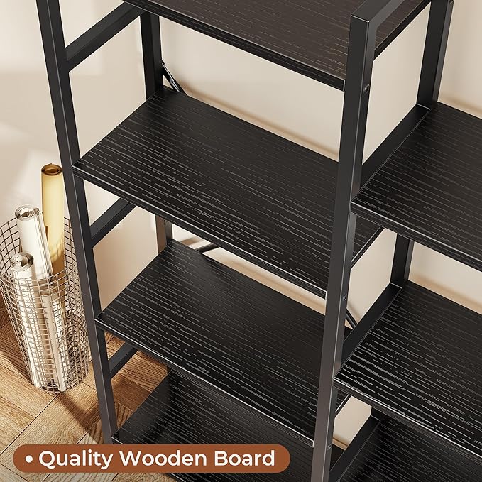 SUPERJARE Triple 4 Tier Bookshelf, Bookcase with 11 Open Display Shelves, Wide Book Shelf Book Case for Home & Office, Black