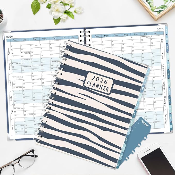 GuassLee Large 2026 Planner, Weekly and Monthly Planner from January 2026-December 2026, 8.5"x 11" Calendar Agenda Book with Back Pocket, Stickers for Home Office School Supply, Navy Blue