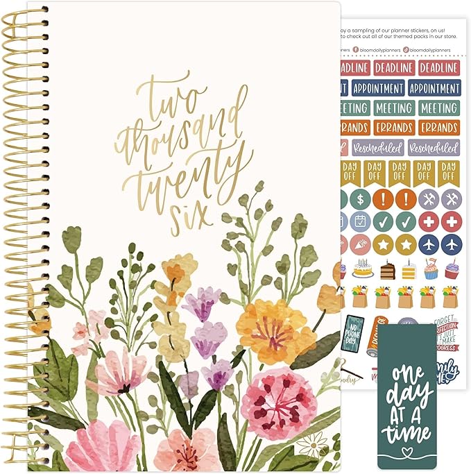 bloom daily planners 2026 Planner (January - December) Calendar Year Organizer - 5.5” x 8.25” - Weekly & Monthly Agenda Book with Stickers & Bookmark - Beige Bouquet