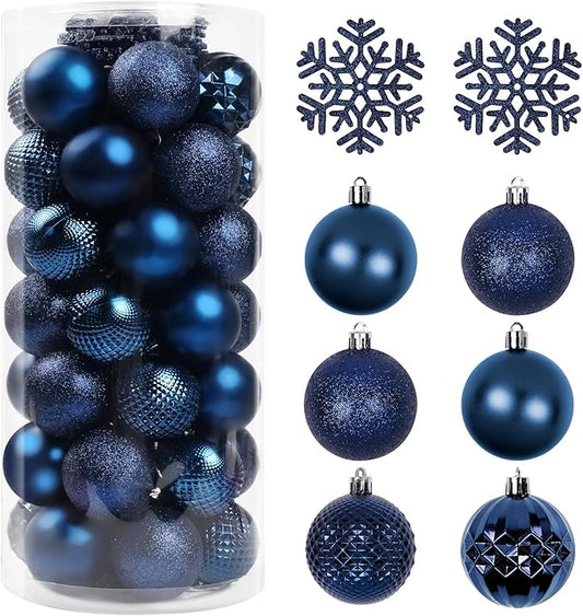Christmas Tree Decorations Ornament Set, 60ct 2.36 Inches Blue Shatterproof Christmas Ball Ornaments, Hanging Ball for Xmas Holiday Wedding Party Decor