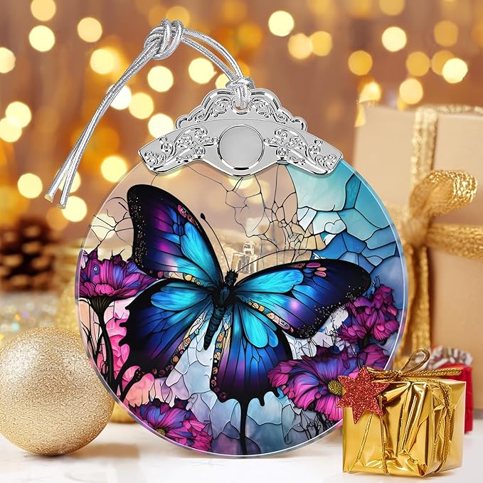 Stained Glass Butterfly Ornament - Christmas Tree Decor