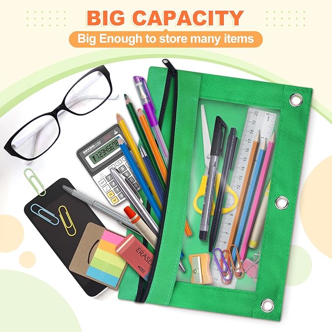 Shemira Pencil Pouch for 3 Ring Binder, Binder Pencil Pouch with Smooth Zipper, Clear Window Pencil Case for Binder, Zipper Pencil Pouches, Big Capacity 3 Ring Binder Pencil Bag, RED