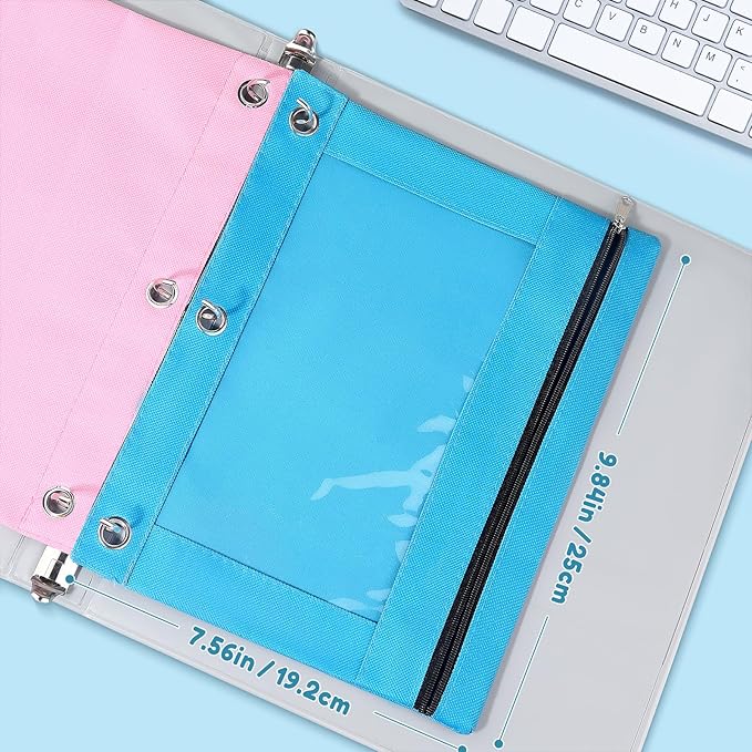 SUNEE Pencil Pouch for 3 ring binder, Pencil Bag for Binder with Zippers, Pink Pencil Case for Students Organizer, Pink