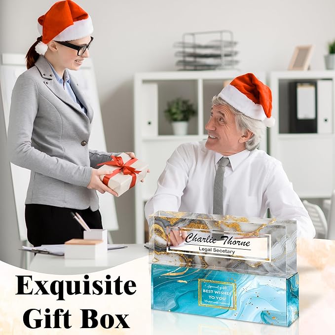 Ship Next Day-Custom Name Plate for Desk, Desk Name Plate Personalized, Acrylic Office Desk Accessories, Appreciation Gifts for Coworkers Employee Teachers Boss Women Men (Silvery Coast)