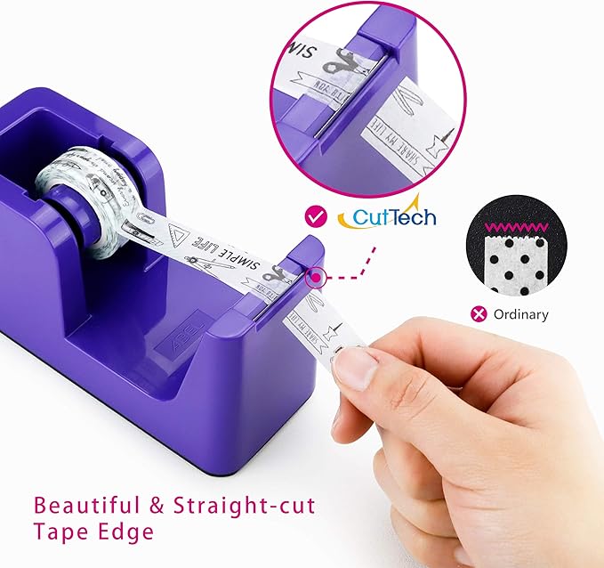 ABEL SimpleWork Desktop Tape Dispenser, Purple, 1 in Core, Non-Skid Weighted Base, Tape Cutter for Office, Home, School, and Crafts