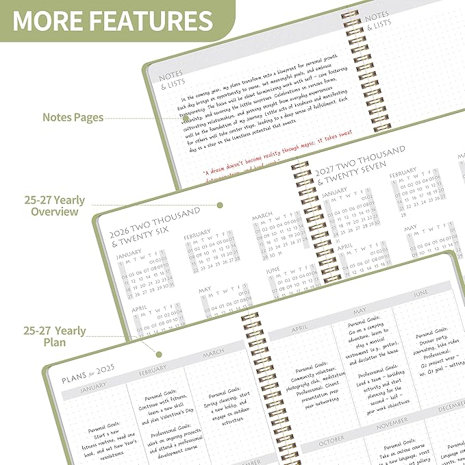 Monthly Planner 2025-2027 - 2 Year Monthly Planner Calendar 2025-2027, July 2025 - June 2027, 7.3" * 9.5", 24 Months Calendar Planner with Waterproof Cover＆Spiral Bound, for Office, School Home Planning - Green