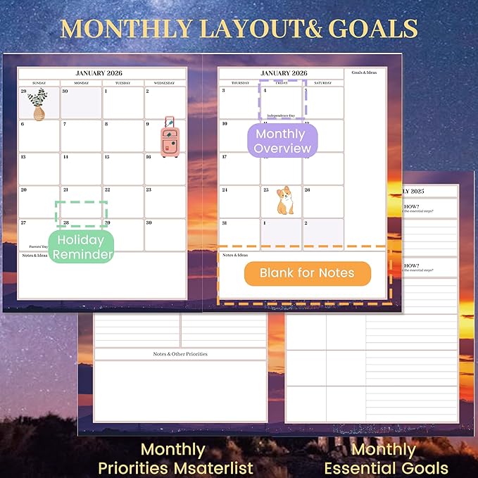 CAGIE 2026 planner Weekly and Monthly Jan 2026-Dec 2026 Hardcover Hourly Daily Planners for Women 26 Calendar Planner with Stickers Spiral Bound Yearly Agenda, 8.5 x 11, Blue