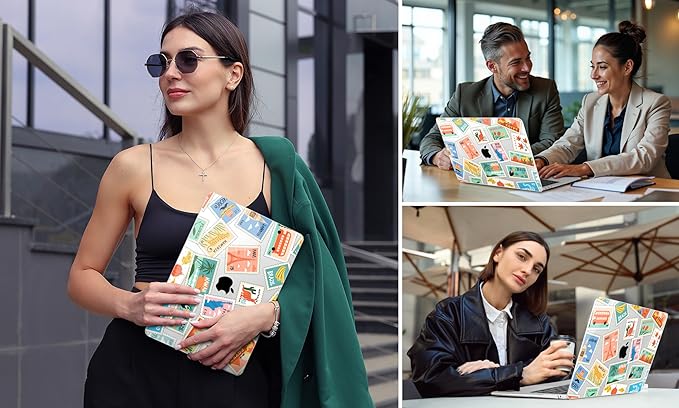 DONGKE for MacBook Air 13 Inch Case 2021-2018, Compatible with A2337 M1 A2179 A1932 Support Retina Display & Touch ID, Hard Shell Plastic Cover with Keyboard Skin - Post Stamps