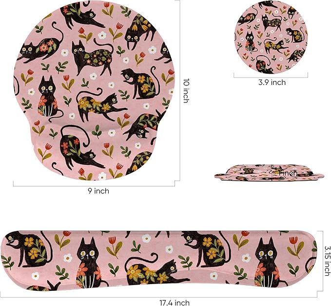 RICHEN 3 PCS Computer Mouse Pads for Desk with Coaster Set, Non-Slip Keyboard Wrist Rest and Mouse Pad Set, Ergonomic Design (YKMWR-51)