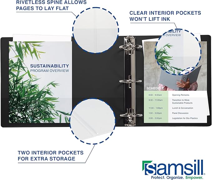 Samsill Durable 4 Inch Binder, Made in The USA, Locking D Ring Binder, Customizable Clear View Cover, Charcoal Black, Holds 775 Pages