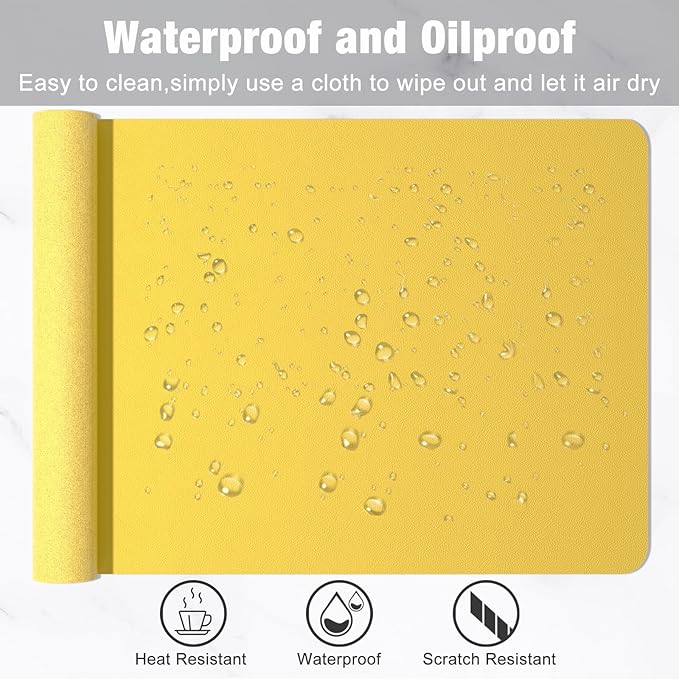 Hsurbtra Desk Pad, 35.5" x 17" PU Leather Desk Mat, XXL Extended Mouse Pad, Waterproof Desktop Blotter Protector, Non-Slip Ultra Thin Large Laptop Keyboard Writing Mat for Office Home, Yellow