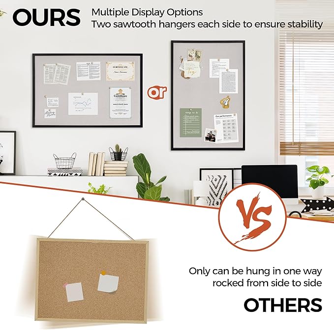 Fun Memories Cork Board Bulletin Board for Office, 24" x 36" Pine Wooden Framed Corkboard, Wall Mounted Notice Pin Board for School Home & Office, Black