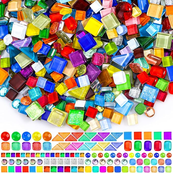 2400 Pcs Colorful Irregular Crystal Mosaic Tiles, 4.4lb Tiny Mosaic Tile DIY Hobbies Children Handmade Crystal Craft for Craft Bathroom Kitchen Home Decoration DIY Art Projects