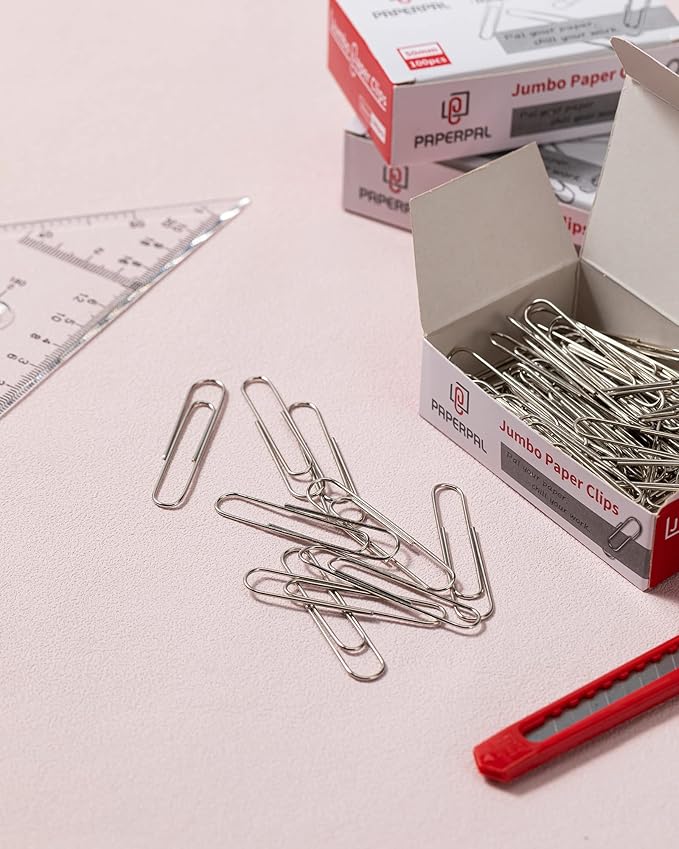 PAPERPAL Paperclips for Office School & Personal Use, Jumbo Smooth Paper Clip (2"), 1000 Large Paper Clips (10 Boxes of 100 Each), Silver
