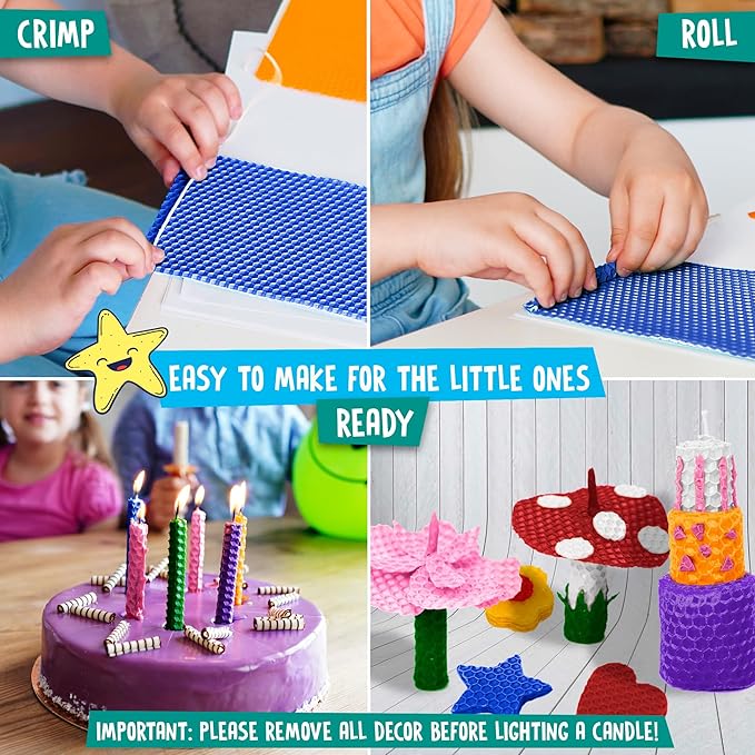 Beeswax Candle Making Kit for Kids - 100% Pure Bees Wax (16 Multicolor Sheets) DIY Candle Rolling Supplies for DIY Art Craft and STEM Projects for Boys and Girls – Includes 6 Safe Wax Cutter Tools