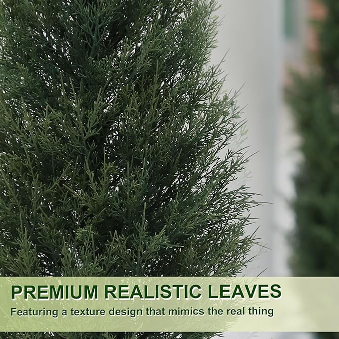 2Pack 5ft Outdoor Artificial Cedar Topiary Trees, All-Weather Faux Pine for Home Porch Entryway Decor