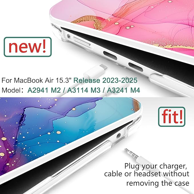 DONGKE Compatible with M4 MacBook Air 15 inch Case 2025-2023 A3241 A3114 A2941 M3 M2 Retina Display Touch ID, Plastic Hard Case & Keyboard Skin for MacBook Air 15" - Marble Ink